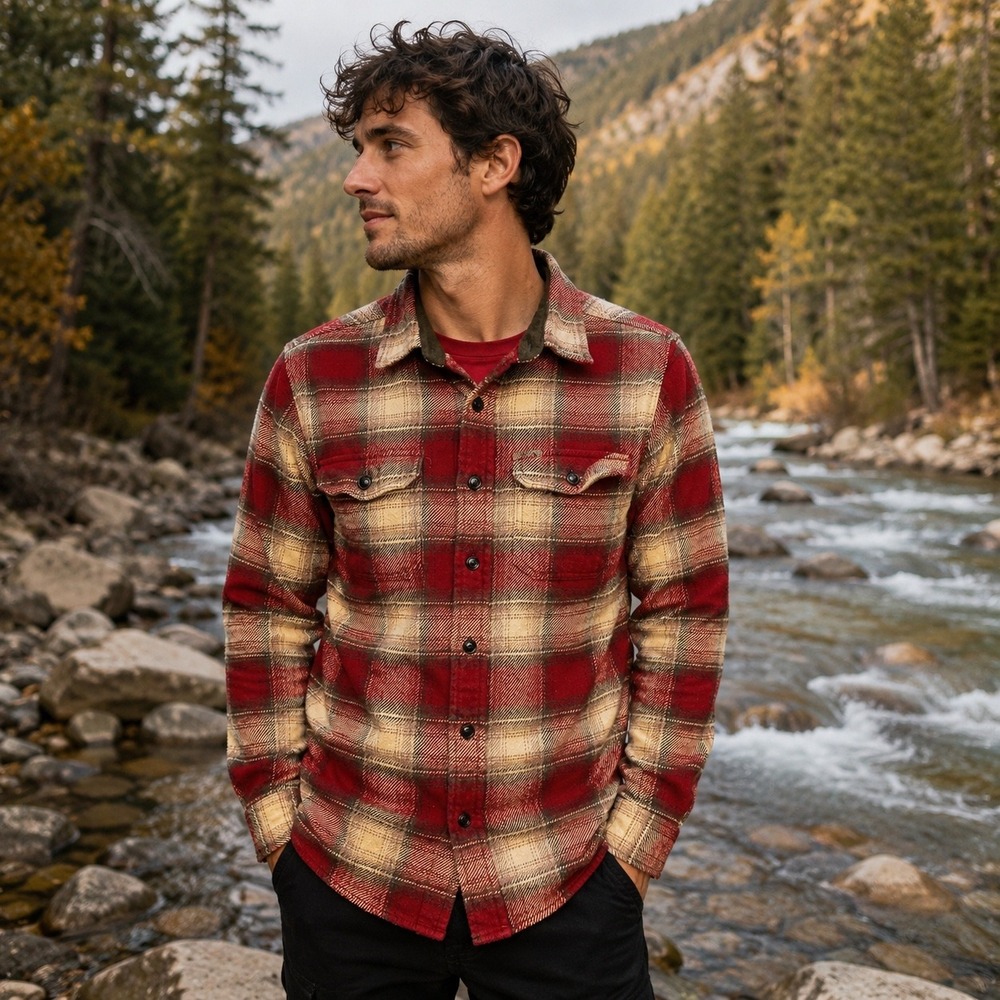 Orvis Shirt Men Small Red Tan Plaid Heavy Cotton Flannel Button Down Outdoors